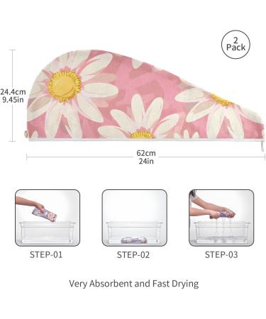 Buy Pink Daisy Hair Towel 2 Pack - Super Absorbent Quick Dry Hair Turbans for Women & Girls - Buy Online on GoSupps.com