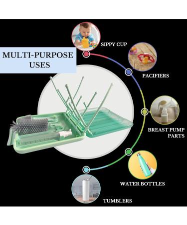 6 in 1 Baby Bottle Cleaning Brush Set with Drying Rack & Soap Dispenser - Green | Newborn Essentials - Buy Online on GoSupps.com