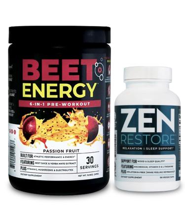 Nutrology Beet Natural O2 Pre Workout Powder Energy Endurance & Nitric Oxide Booster with Beet Powder Passion Fruit Flavor (30 Servings) Zen Natural Magnesium Supplement (30 Servings)