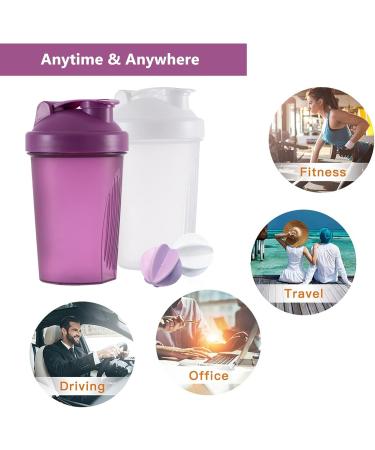 Hiusity Protein Shaker Cup - 400ml White & Purple Durable Fitness Shake Bottle with Mixing Ball for Creamy Protein Shakes Odor-Neutral Gym Shaker - Buy Online on GoSupps.com