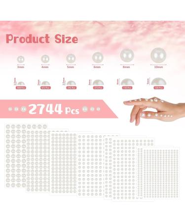2744 Pcs Stick On Hair Pearls & Face Gems - Self Adhesive Beige Pearl Stickers for Makeup, Nail Art & DIY Crafts - Assorted Sizes - Valentine's Day Gift - Buy Online on GoSupps.com