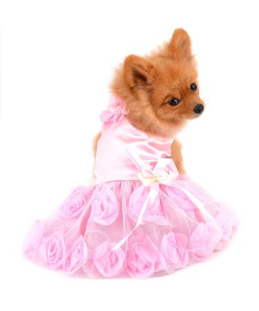 Paidful pet dress for small dogs cats girls summer luxury puppy wedding dress rose flower lace Tutu rock silky bowknot birthday party dress dog dress chihuahua clothing pink m: back length: 25cm/9.5 " bust: 37cm/14.5" pink - Buy Online on GoSupps.com