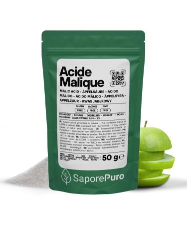 SaporePuro SaporePuro Malic Acid Powder 50g | High Solubility and Taste | Ideal for Beverages Desserts and Food Supplements | Food Grad