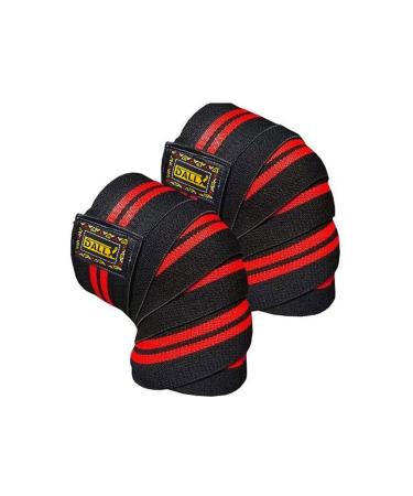 DALLX Cross Training Sports Knee Wraps Extra Long Elastically Knee Brace Binding Compression Bandage for WODS Gym work Weightlifting Powerlifting  Pair (Black Red)