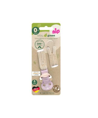 Nip Stay Green pacifier tape made of 100% organic cotton made in Germany for pacifier with ring adjustable gradually protects clothing color: violet violet single
