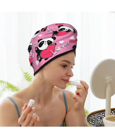 Shop Panda Heart Valentine Pink Microfiber Hair Towel - Soft Super Absorbent Quick Dry Wrap for Women with Long Curly Thick Hair - Buy Online on GoSupps.com