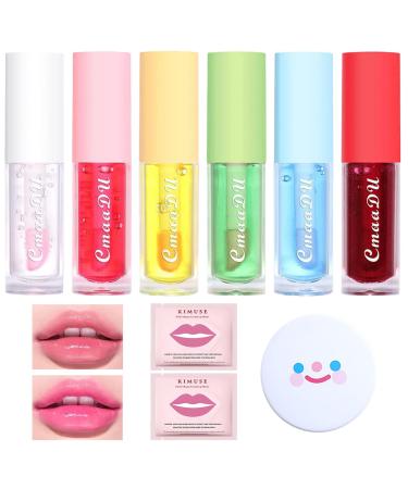 Zheyst Color Changing Lip Oil Set 6pcs Lip Glosses Pack Fruit Lip Oil Clear Color Magic Gloss Lip And Cheek Long Lasting Nourishing Repairing For Dry Lip With 2 Lip Masks 1 Mirror Lip Gloss For Teens