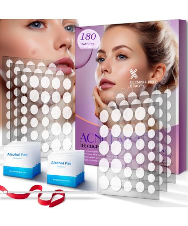 Pimple Patches for Face 4 Sizes 180 Pices Invisible Hydrocolloid Acne Patches with Tea Tree Oil for Covering Zits dots spots V306