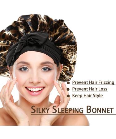 Satin Silk Bonnet for Sleeping - Prevent Hair Frizz - Soft Elastic Hair Wrap for Women - Brown Leopard Print - Buy Online on GoSupps.com