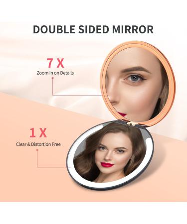 Kostlich Travel Makeup Mirror with Lights - 2-Sided 1x/7x Magnifying Compact Mirror - Rechargeable & Portable - Black - Buy Online on GoSupps.com