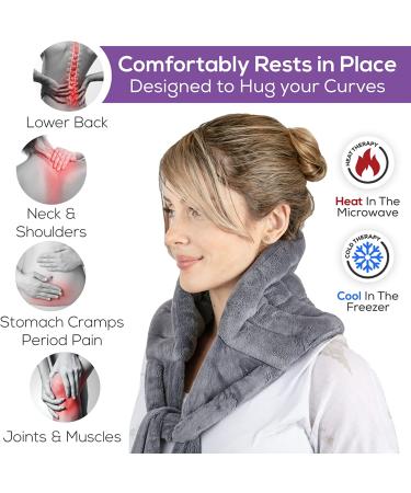 XL Gray Microwave Heating Pad - Back Pain Relief with 71 Ties, Moist Heat Wrap for Neck, Shoulders, Cramps - Microwavable Flaxseed Rice Pack - Buy Online on GoSupps.com