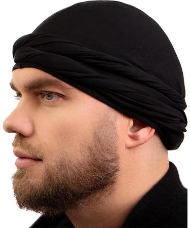 Satin Lined Silk Turban Head Wrap | Pre-Tied Skull Cap for Men & Women | Soft Bamboo Outer Material | Medium Black - Buy Online on GoSupps.com
