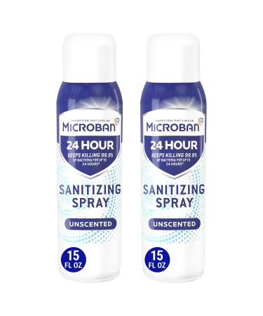 Microban Disinfectant Spray, 24 Hour Sanitizing Spray, Unscented Scent, 2 Count (15 fl oz Each)