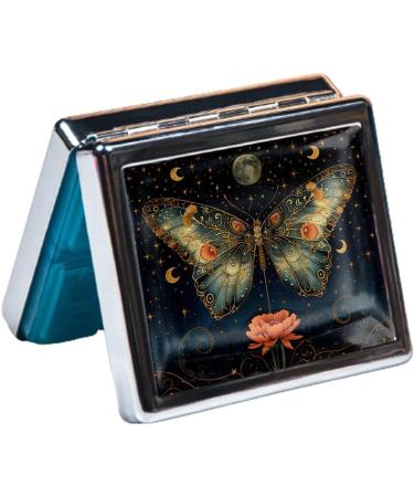 Chromed Shiny Silver 7-Day Pill Organizer with Mirror 8 Compartments | Cute Metal Pill Box for Travel & Home Butterfly Design - Buy Online on GoSupps.com