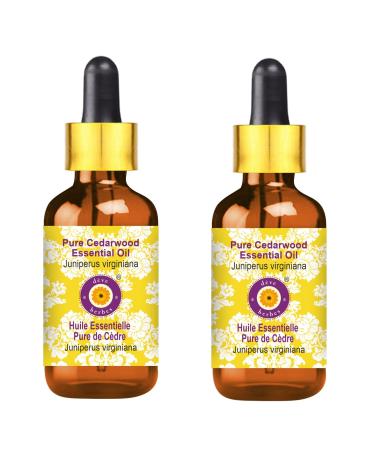 Deve Herbes Pure Cedarwood Essential Oil (Juniperus virginiana) with Glass Dropper Steam Distilled (Pack of Two) 100ml X 2 (6.76 oz)