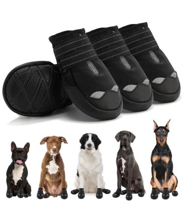 Dog Shoes for Hot Pavement, Reflective Waterproof Dog Boots, Outdoor Dog Booties for Medium and Large Dogs 4PCS Black Size 4