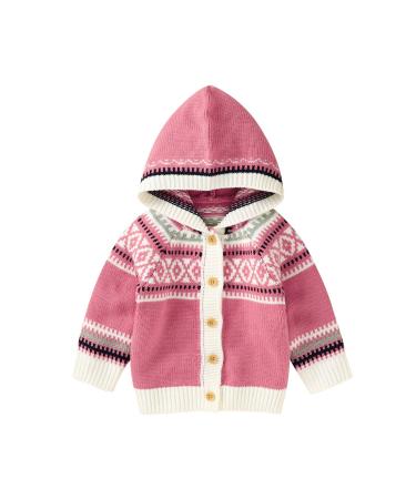 North edge Baby Cardigan Hooded Sweater Newborn Infant Girl Boy Warm Coat Knit Outwear Light Weight Jacket 3-6 Months Pink
