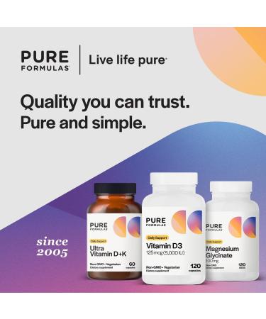 PureFormulas Vitamin D3 5,000 IU 125 mcg - Pure Vitamin D Supplement for Healthy Bone Formation, Teeth, Cardiovascular Health, and Immune Support Non-GMO - 120 Count Vegetarian Capsules 120 Count (Pack of 1) - Buy Online on GoSupps.com