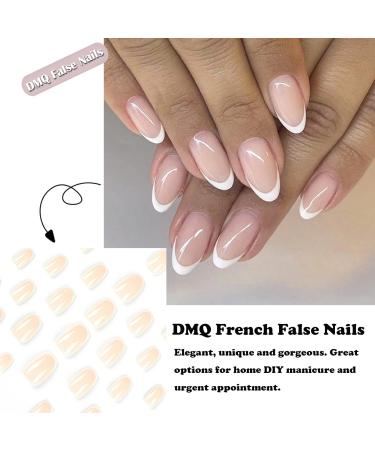 French False Nails 24Pcs Nude Almond Full Cover Press on Nails with Glue - White French Nail Tips for Women Girls | Nails Art #XRFS - Buy Online on GoSupps.com