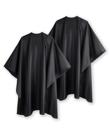 DELKINZ Barber Cape Large Size with Adjustable Snap Closure waterproof Hair Cutting Salon Cape for men, women and kids- Perfect for Hairstylists - Black (Black - Pack of 2)