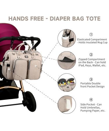 Pomelo Multifunctional Beige Diaper Bag - Waterproof Pad 2 Stroller Hooks & Adjustable Shoulder Strap - Best Travel Bag for Parents - Buy Online on GoSupps.com