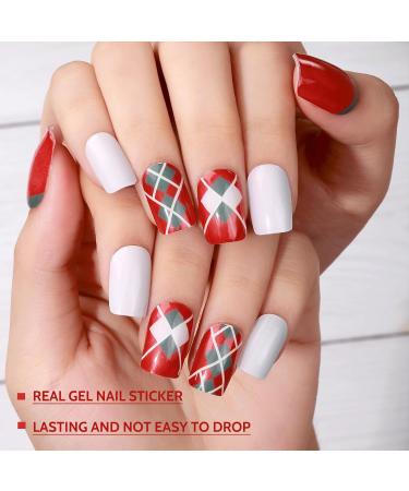 Christmas Red Green White gel nail stickers uv cure semi cured stickers & decals uv stick on gel nails nail polish strips - Buy Online on GoSupps.com