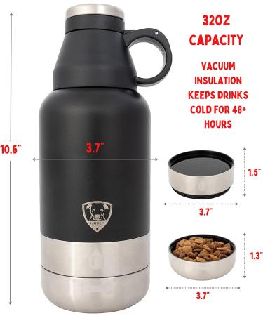 RUFF PUPS 32oz Stainless Steel Dog Water Bottle with Attached Bowls - Vacuum Insulated, Leak Proof for Travel & Outdoor Activities - Buy Online on GoSupps.com