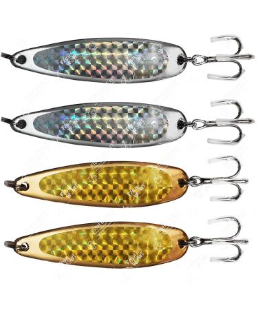 4pcs 3oz 6inch Fishing Spoon with a Treble Hook Gold & Silver - Fish Wow!