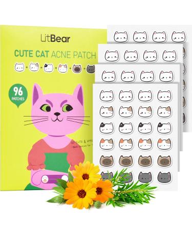 LitBear Acne Patch Pimple Patch  Cat Shaped Acne Absorbing Cover Patch  Hydrocolloid Acne Patches For Face Zit Patch Acne Dots  Tea Tree Oil & Salicylic Acid  96 Patches  12mm