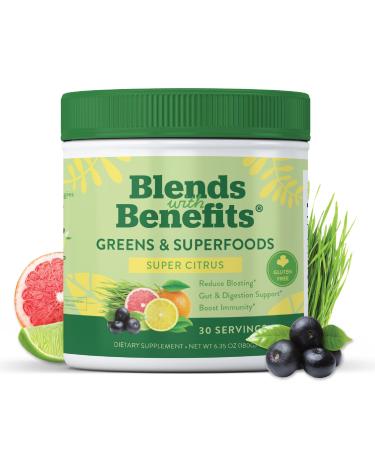 360 Nutrition Blends with Benefits Super Greens Powder w/Probiotics Digestive Enzymes Sugar & Gluten Free Plant Based Superfood Drink Mix for Gut Health Bloating Immunity Overall Health 6.35 oz Citrus