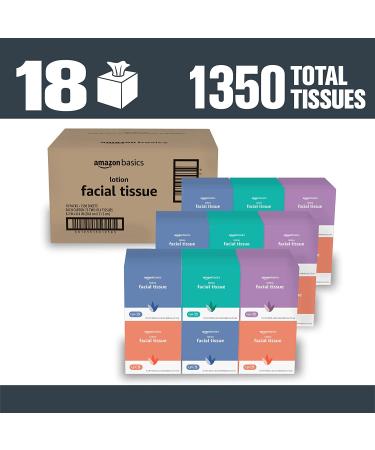 Amazon Basics Ultra Facial Tissue with Lotion - 18 Cube Boxes (1350 Tissues Total) - Buy Online on GoSupps.com