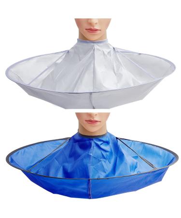 2 Pieces Hair Cutting Cape Umbrella Hair Cutting Cape Salon and Barber Cape Umbrella Foldable Hair Cutting Cloak Hair Catcher Hair Cutting Cape for Teens and Adults, Blue and Silver