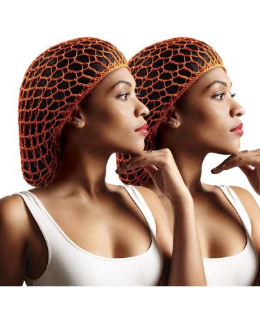 Beauty Town 2 Pcs Hair Net Large Jumbo Size Thick Crocheted Head Bands Hair Cover Ornament for Sleeping (Orange)