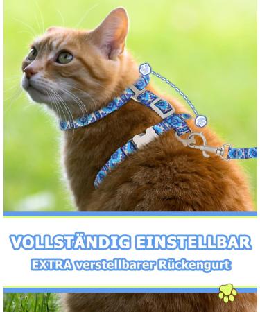 Supet Adjustable Cat Dishes Set for Large & Small Cats - Cat Leash & Dishes for Walking - Blue (Chest Size: 25.5-40.5cm) - Buy Online on GoSupps.com