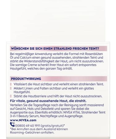  NIVEA NIVEA VITAL Radiant Complexion Rich Day Care for Mature Skin (50ml) Moisturizing Cream with Rose Petals Oil and Calcium Face Care for Enhanced Skin - Buy Online on GoSupps.com