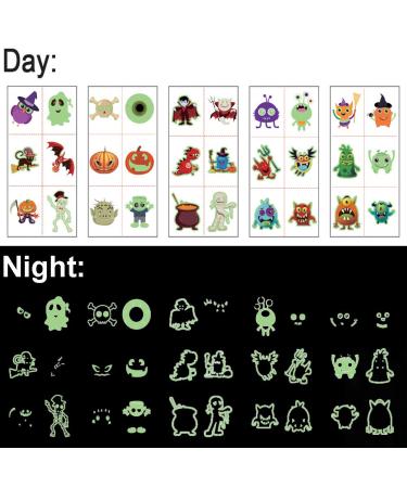 Glow in The Dark Halloween Temporary Tattoos for Kids - 144 Pcs, 72 Designs - Waterproof Cartoon Stickers for Boys and Girls - Luminous Fake Tattoos for Trick or Treat Parties - Buy Online on GoSupps.com