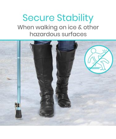 Vive Cane Tips for Ice - Heavy Duty Metal 4-Prong Attachments (2 Pack) | Winter Safety Grip for Walking Sticks, Trekking Poles, Crutches - Buy Online on GoSupps.com
