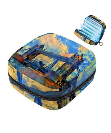 Portable women's binding-up bags menstrual cup bag feminine menstrual insert bag for teenage girls tampons for the first period oil painting London Bridge multicolored 08