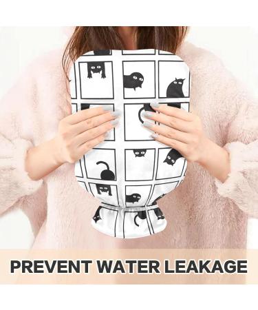 Hot Water Bottle 2L with Black Cat Pattern Cover - Pain Relief & Winter Hand Feet Warmer - Buy Online on GoSupps.com