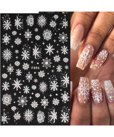 8 Sheets Christmas Nail Art Stickers Decals Self-Adhesive White Snowflakes Winter Nail Supplies Nail Art Design Decoration Accessories Glitter White & White - Buy Online on GoSupps.com