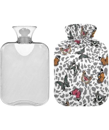 Naanle Leopard Butterflies Heat Bottle with Cover - 1L Transparent Hot Water Bottle for Bed Hand & Feet Warmer Pain Relief & Cold Therapy - Buy Online on GoSupps.com