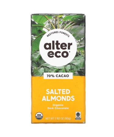 Alter Eco Organic Chocolate Bar Deep Dark Salted Almonds 70% Cocoa 2.82 oz (80g)