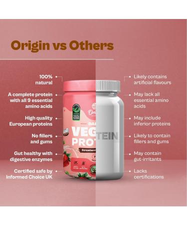 ORI GIN NUTRITION 100% Natural Vegan Plant Protein Powder Ranked Best Vegan Protein Easy To Digest Strawberry Flavour With 25G Plant Based Protein Dairy Free No Added Sugar Non-Gmo 7 Servings 290G - Buy Online on GoSupps.com