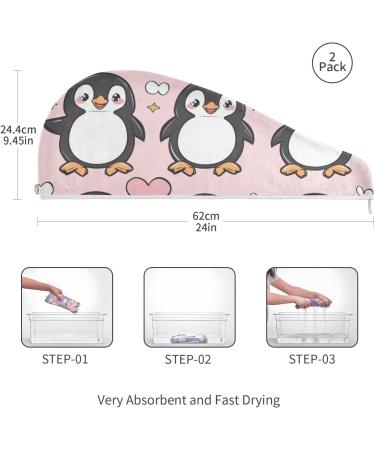 Small Penguins Pink Hair Towel 2 Pack | Super Absorbent Quick Dry Hair Turbans for Women & Girls - Buy Online on GoSupps.com