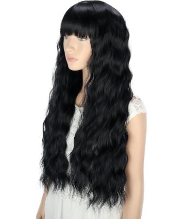 YEESHEDO Long Black Curly Wavy Synthetic Hair Wig with Fringe for Women - Perfect for Cosplay, Parties, and Everyday Wear - Buy Online on GoSupps.com