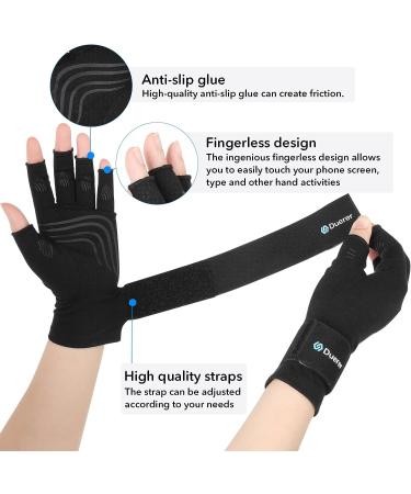 Duerer Arthritis Compression Gloves with Straps for Hand Pain Relief - Large, Black - 1 Pair - Buy Online on GoSupps.com