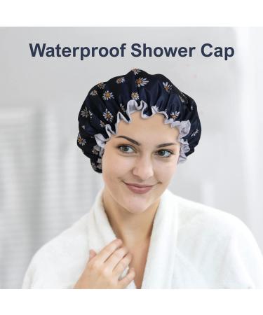 SARG Premium Double Layer Shower Cap for Women | Unique Flower Design | Reusable & Waterproof | Ideal for Long, Short, and Curly Hair - Blue - Buy Online on GoSupps.com