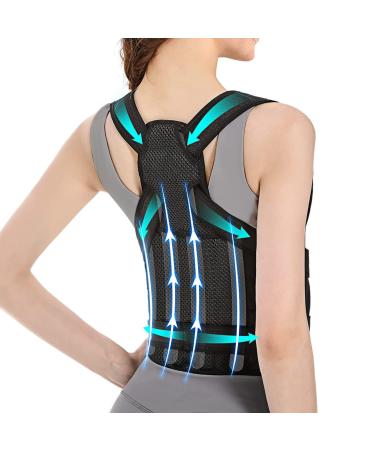 Back Brace Straightener Posture Corrector For Women And Men Adjustable Lightweight Shoulder Neck Clavicle Support For Scoliosis Hunchback Correction Spine Corrector Posture Trainer (Color : Black Black S