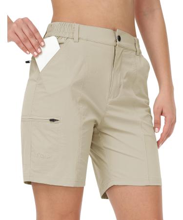 AjezMax Women's Outdoor Shorts Lightweight Bermuda Hiking Pants Sports Cargo Pants Summer Trekking Shorts with Pockets L Khaki