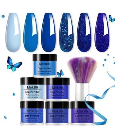 6 Colors Dip Powder Set Royal Blue Glitter Dipping Powder Color Set Glossy Nail Art Manicure DIY Salon Home Gift for Ladies YYSDDPS-03-6pcs